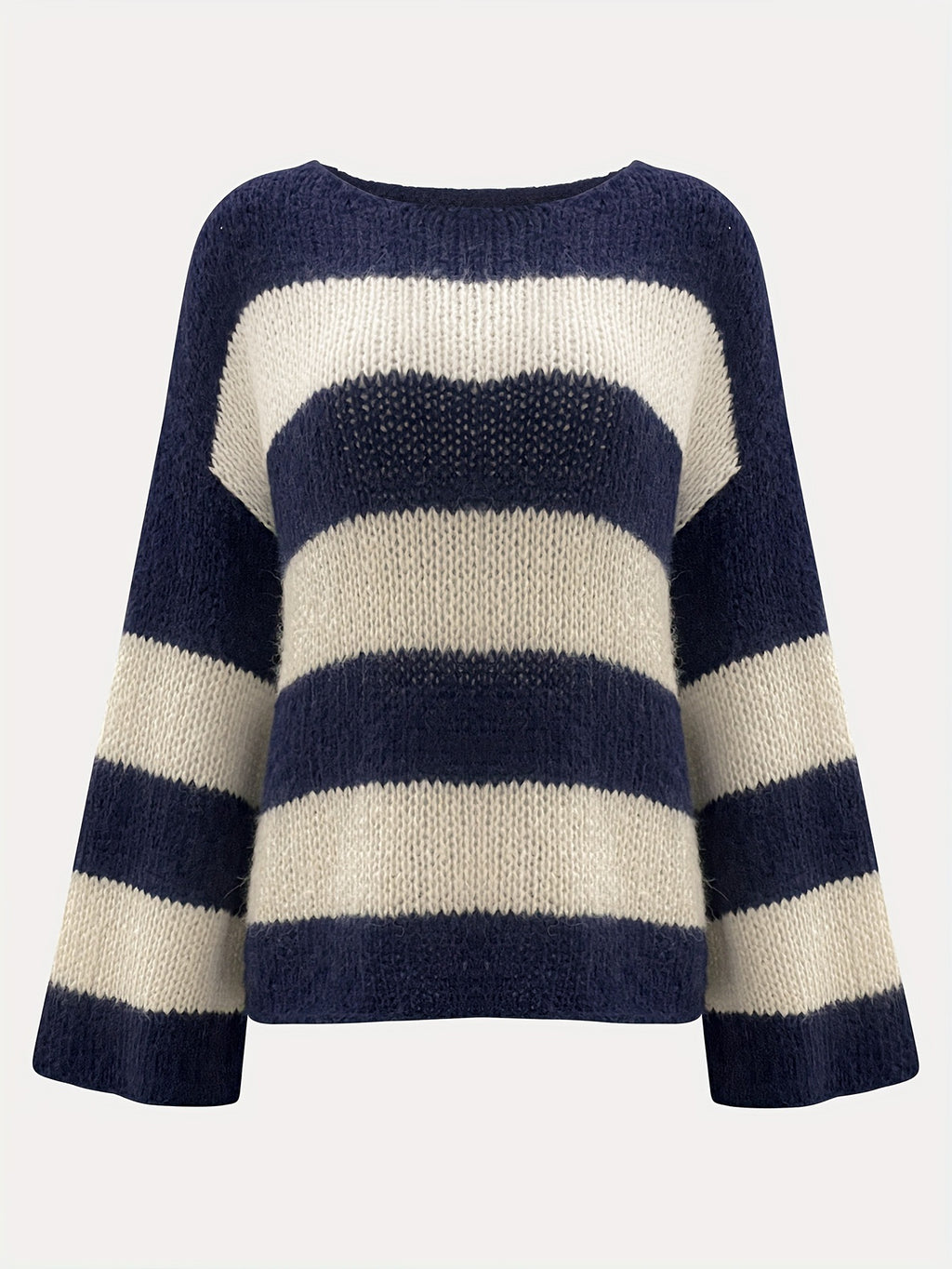 Crew-neck Contrast-striped Loose-fit Casual Chic Versatile Knit Pullover