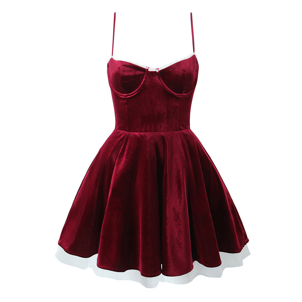 High-end Velvet Slip Dress With A Cinched Waist And Voluminous Skirt